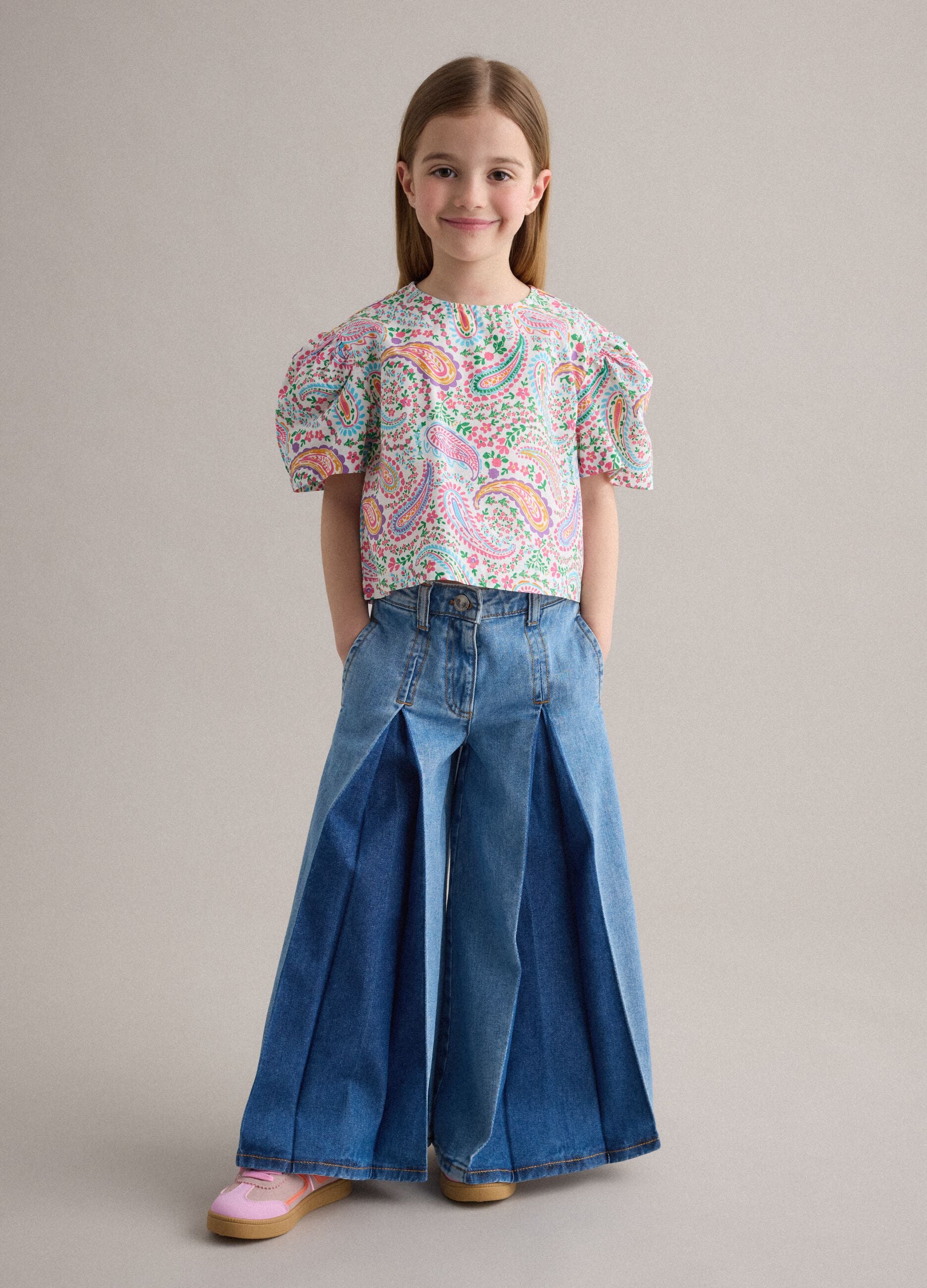 Girls' Pure Cotton Denim Super Wide Leg Jeans