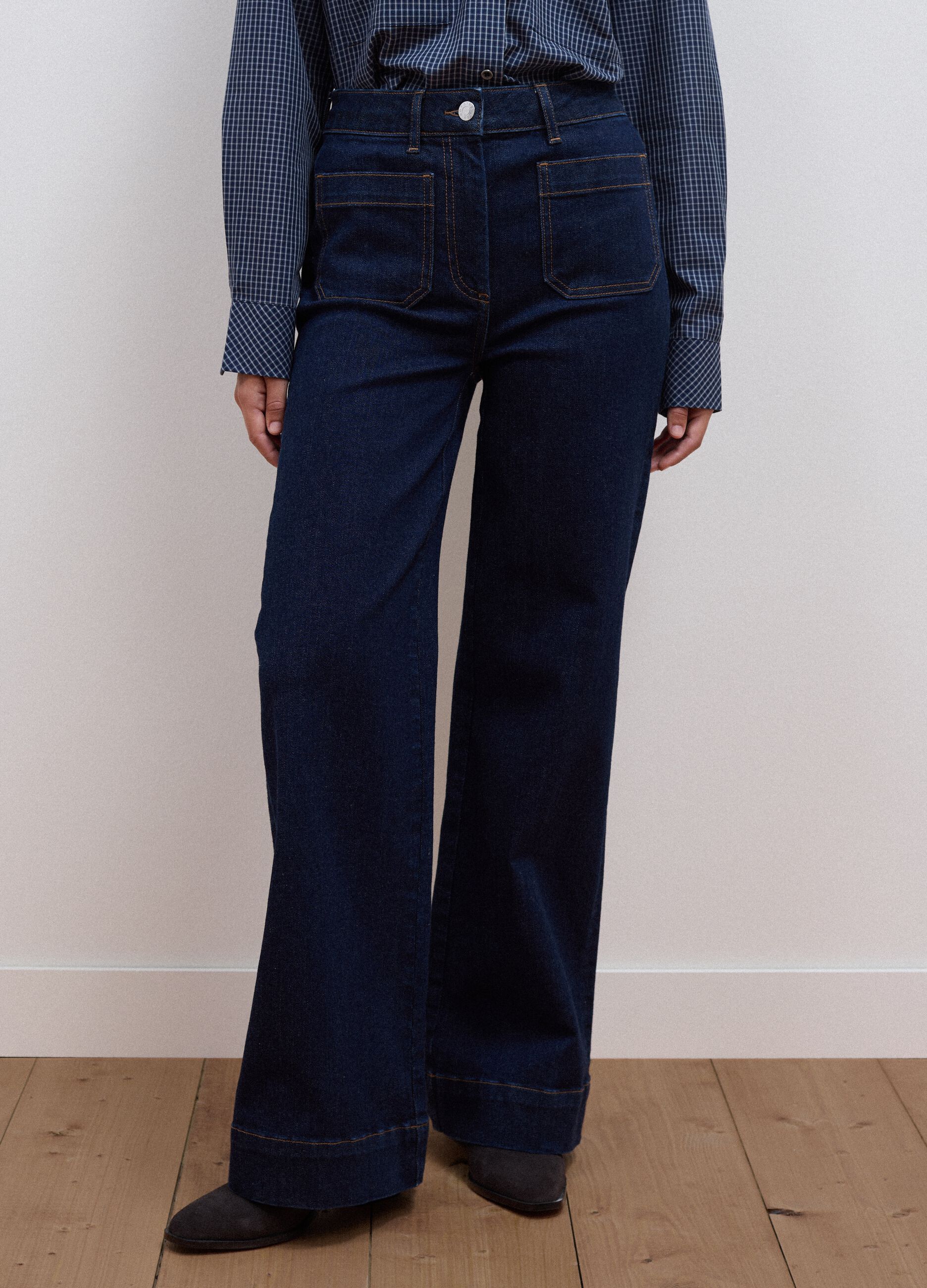 Blue wide-leg jeans in stretch cotton