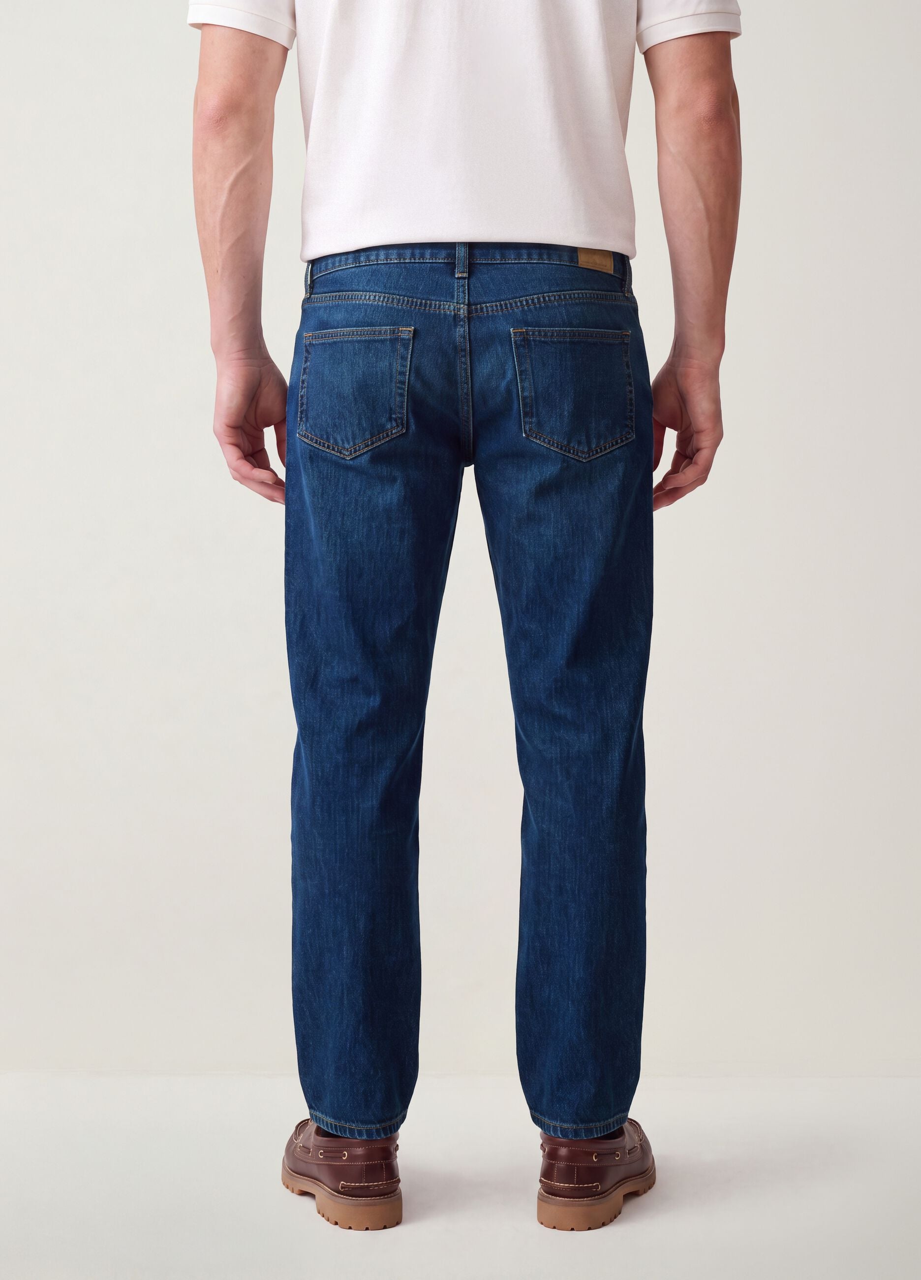 Regular tapered pure cotton denim jeans
