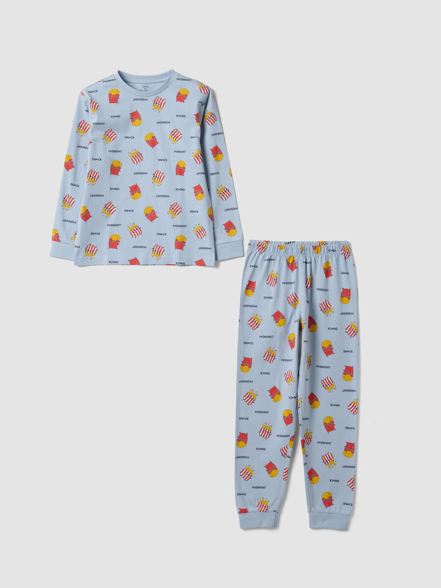 Light blue pure organic cotton pyjamas with all-over print for boys_0