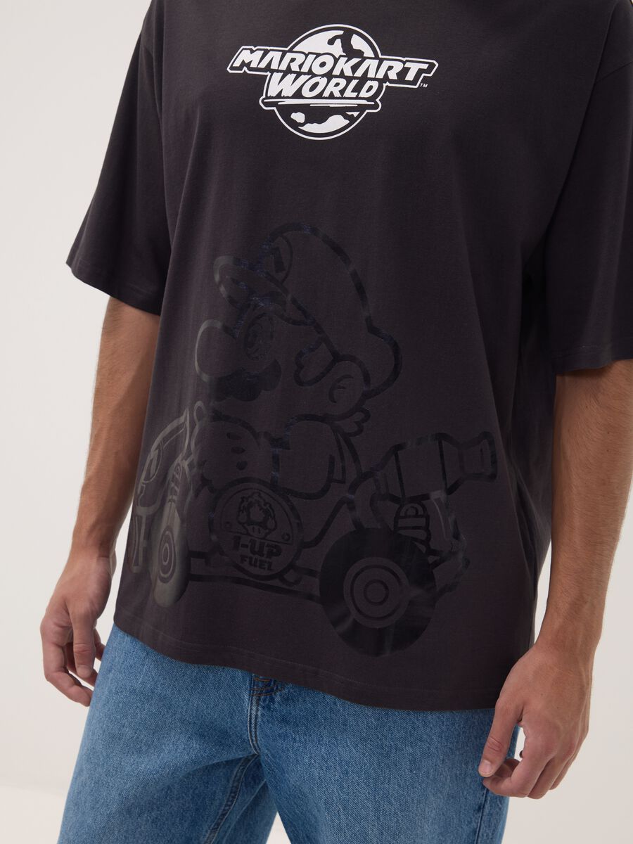 Black pure cotton T-shirt with Mario Kart print_2
