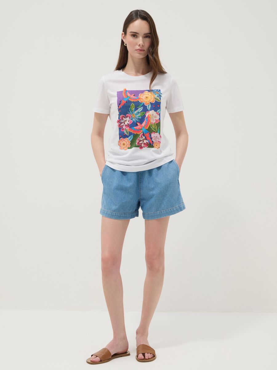 White pure cotton T-shirt with floral print_2