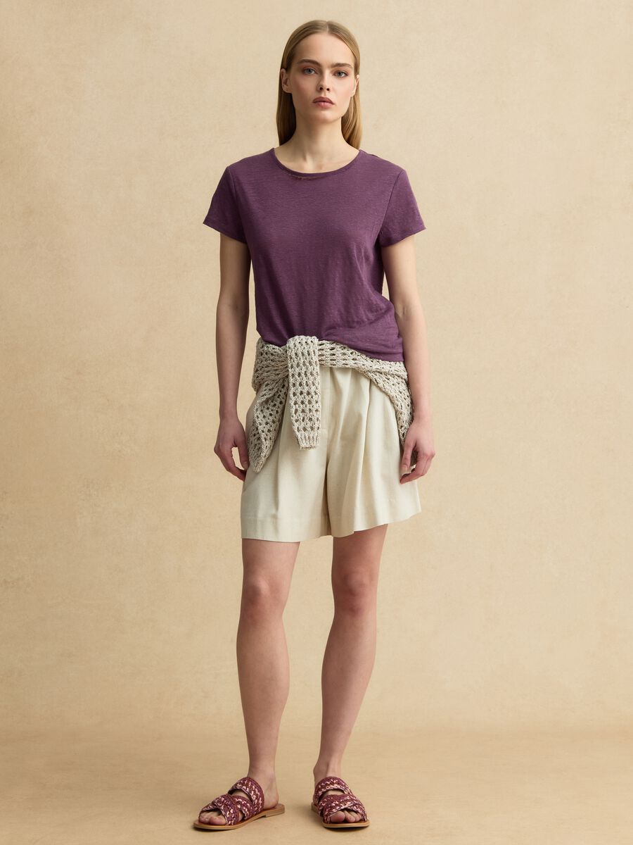Purple short-sleeved pure linen T-shirt, regular fit_2