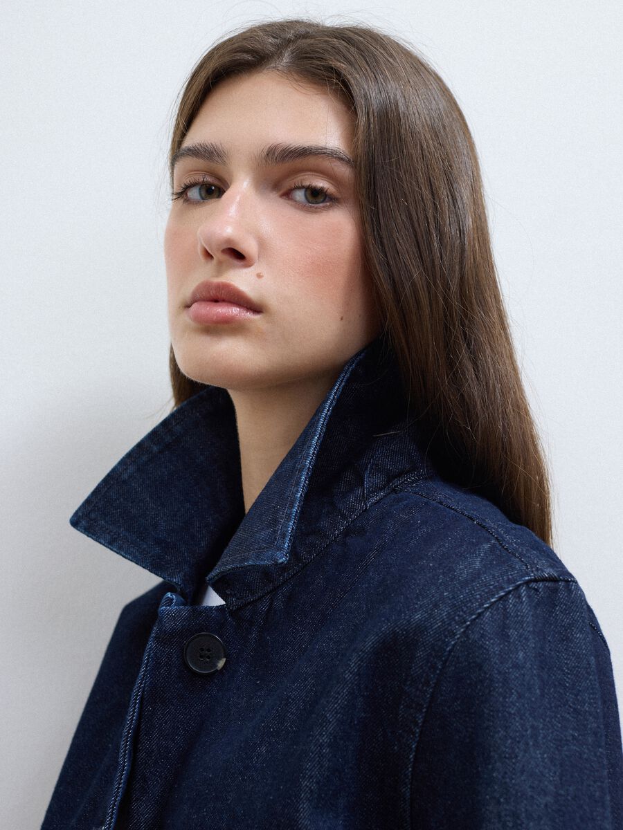 Blue cropped pure cotton denim jacket, regular fit_1