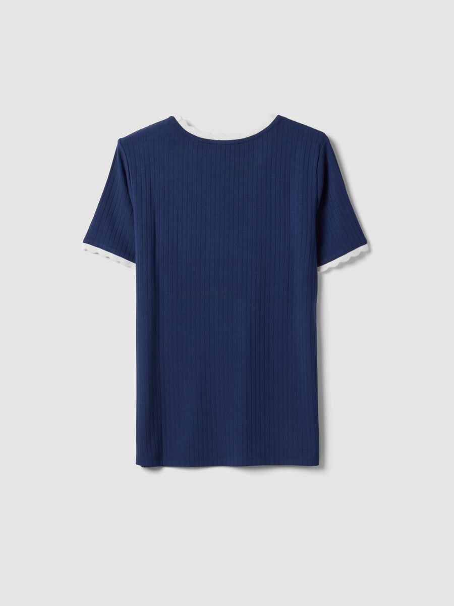 Blue stretch viscose crew-neck T-shirt with contrast trim_1