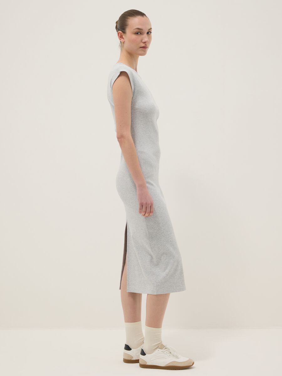 Grey sleeveless fitted dress in stretch cotton_1