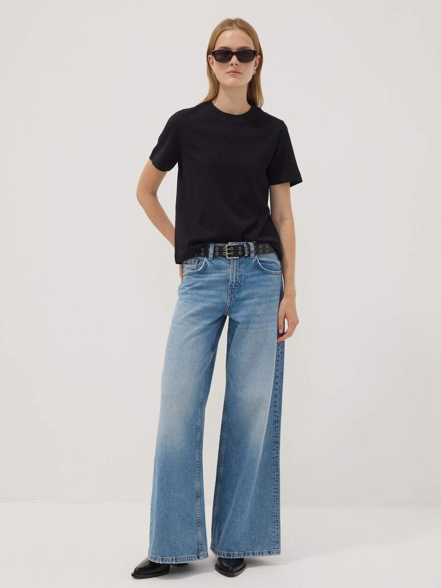 Light Blue Low-Rise Pure Cotton Wide-Leg Jeans_0