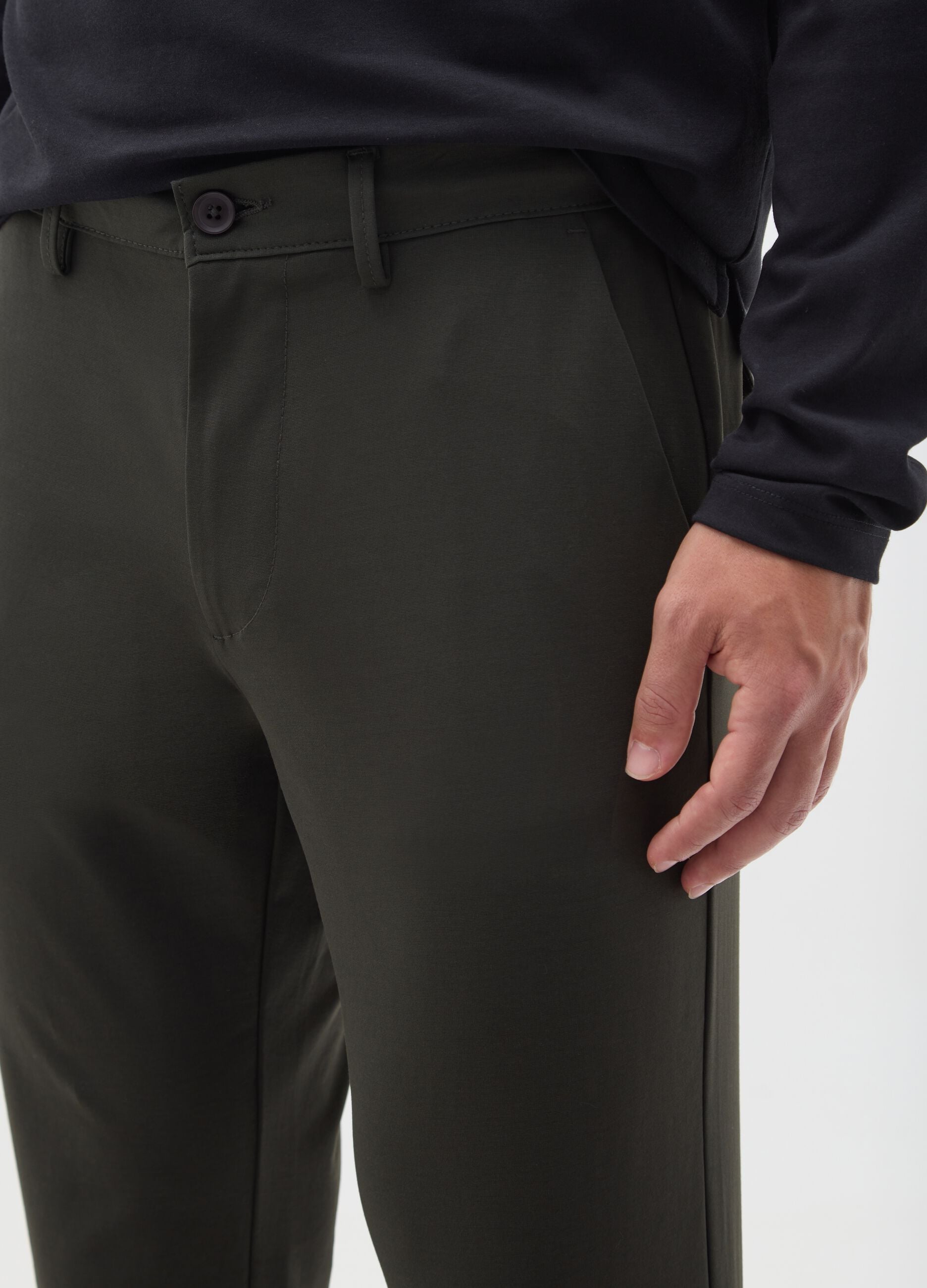 Green cotton blend regular fit chino trousers