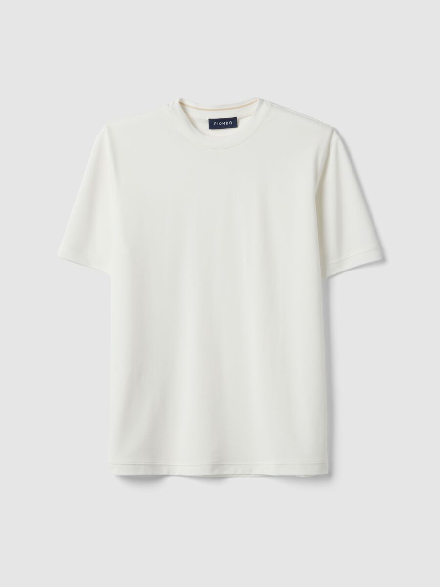 White crew neck stretch cotton T-shirt relaxed fit_0