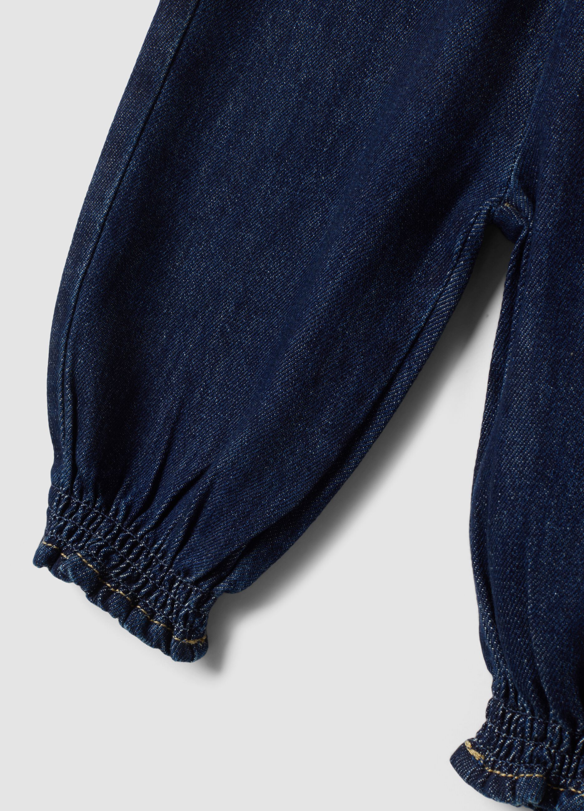 Blue denim joggers in cotton-viscose blend with floral embroidery, comfort fit