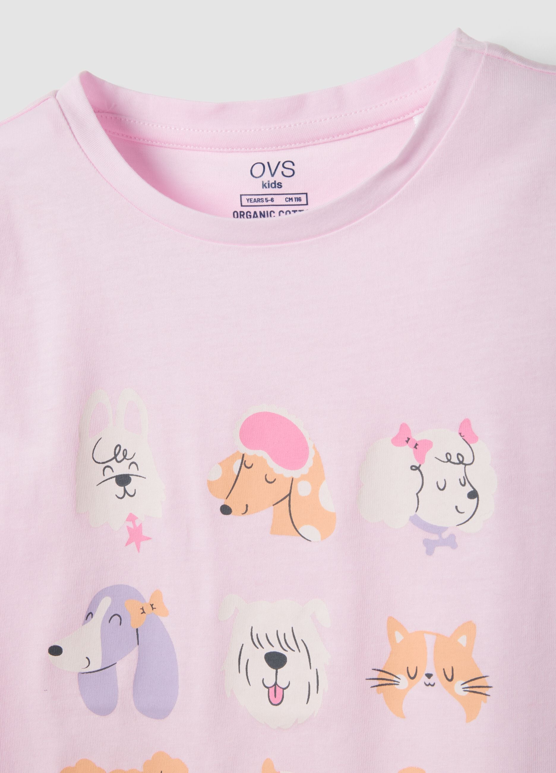Pink short pyjamas in pure organic cotton for girls with prints