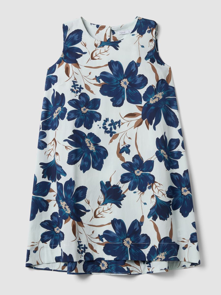 White stretch cotton dress with floral print, regular fit_4