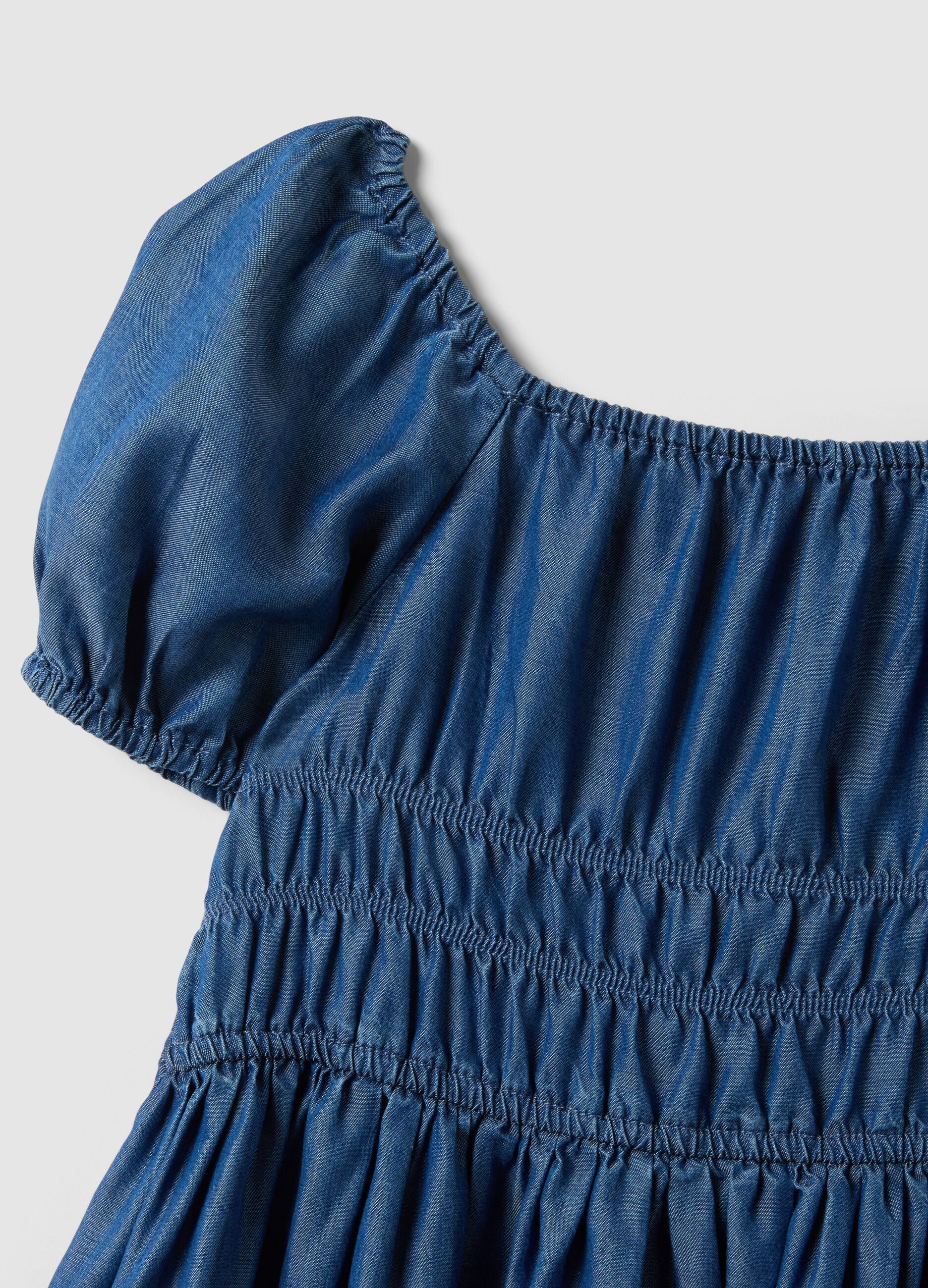 Girls' regular fit blue dress in pure lyocell with elastic