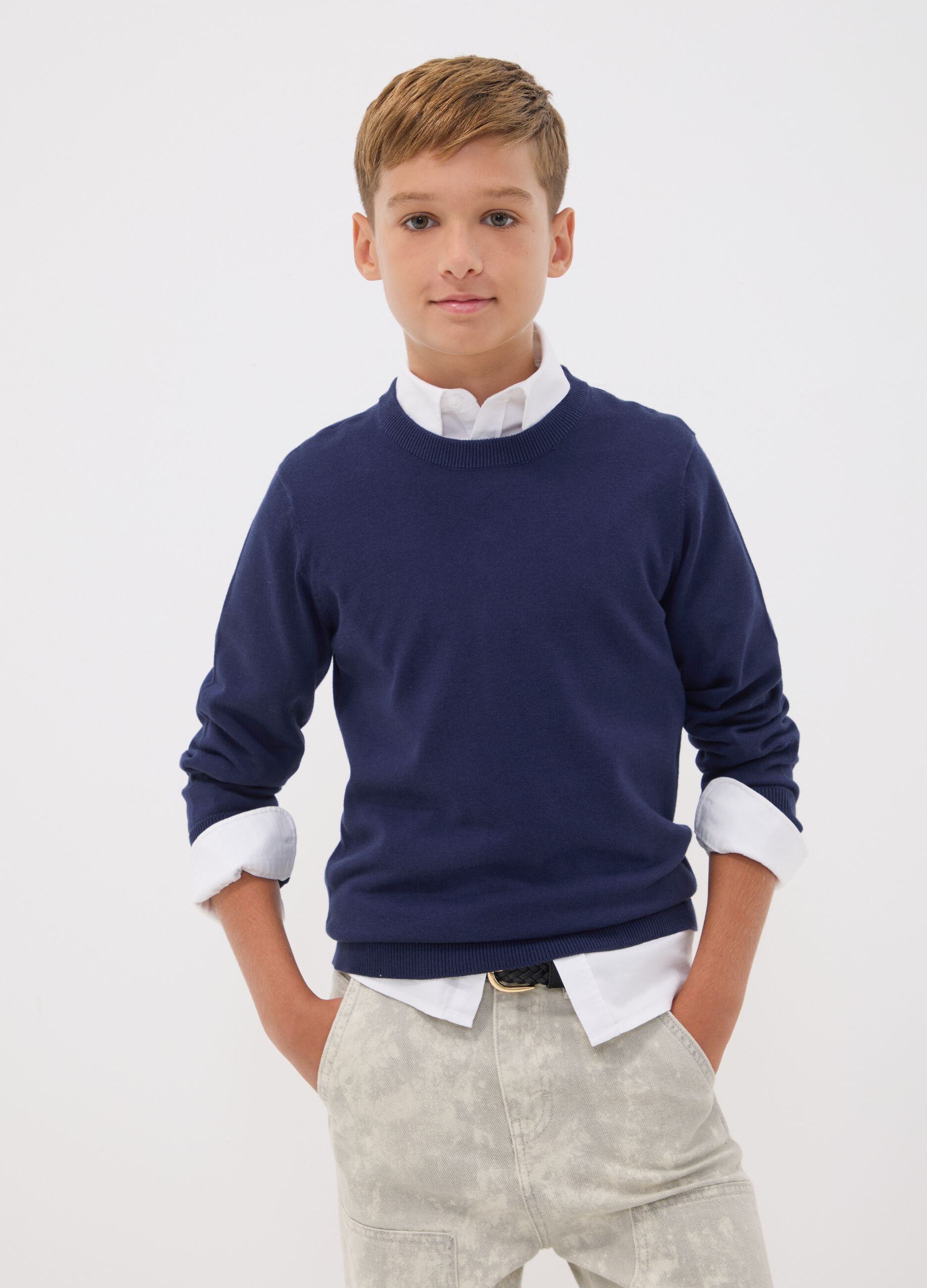 Blue long-sleeve pure cotton regular-fit top for boys