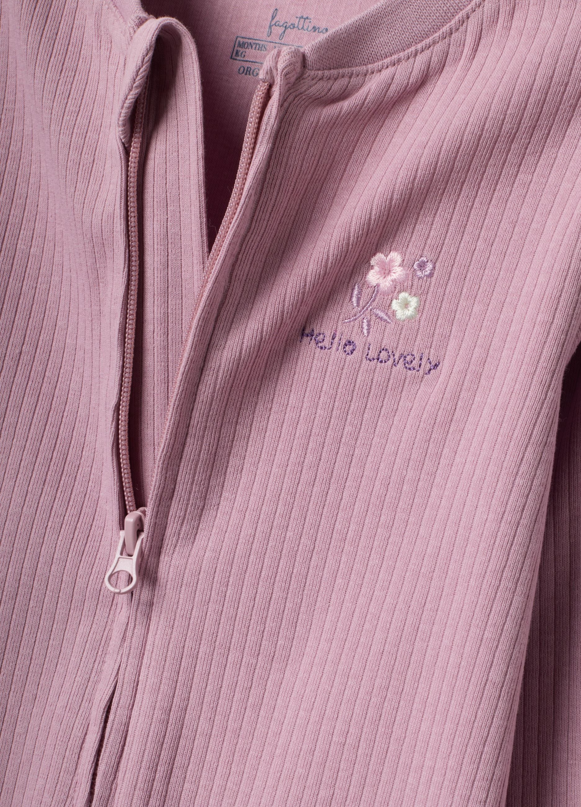 Two-pack of pink stretch organic cotton blend sleepsuits with zip for baby girl
