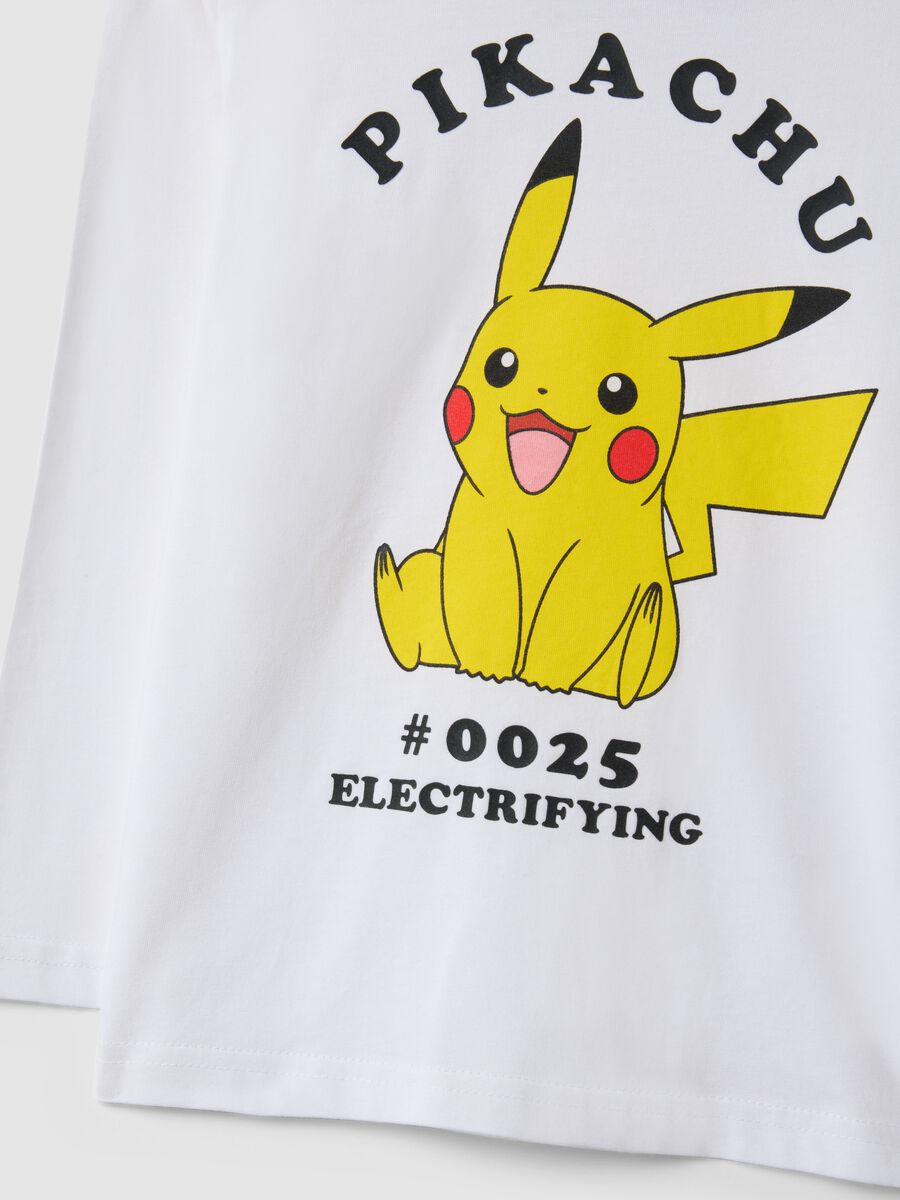 White pure cotton regular fit kids' t-shirt with Pikachu_2
