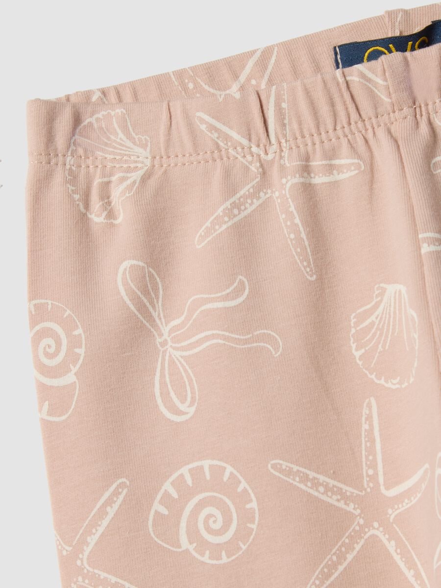 Pink organic cotton leggings with seaside print_3