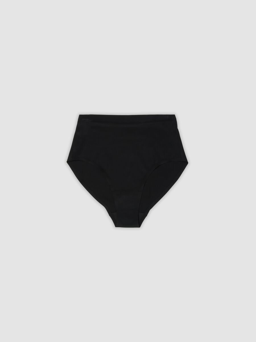 Black high-waisted Brazilian briefs in stretch fabric with a shaping effect_4