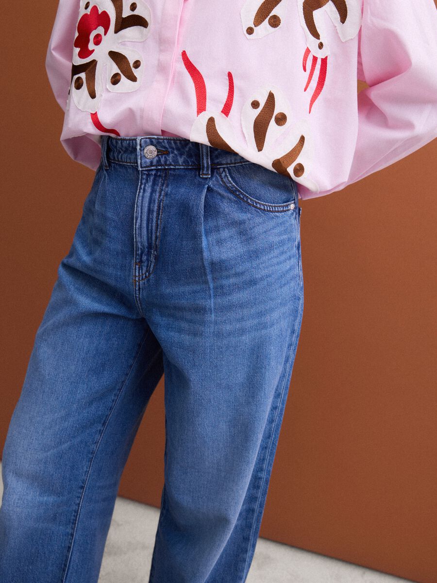 High-waisted wide-leg blue jeans in pure cotton_3