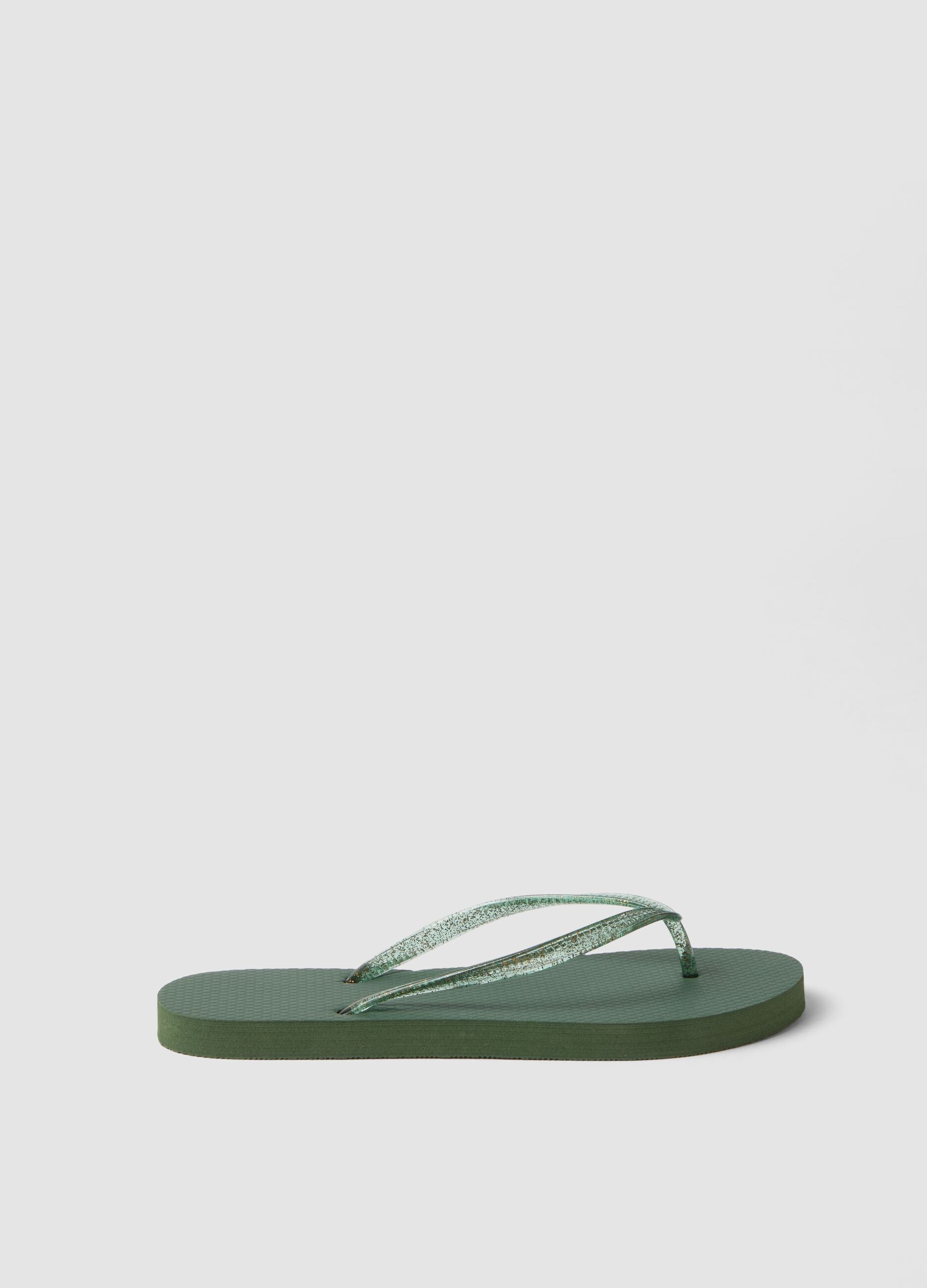 Green flip-flops with translucent straps