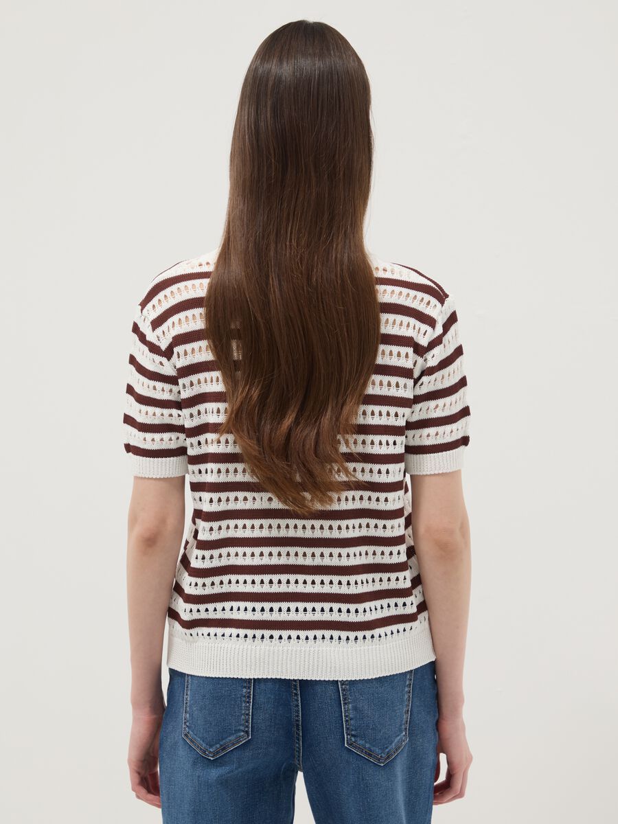 White and brown striped open-knit viscose-blend T-shirt, regular fit_3