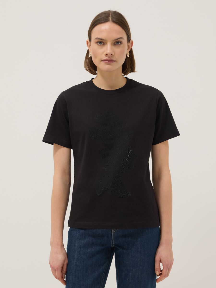 Black pure cotton regular fit T-shirt with sparkly Mickey Mouse_0