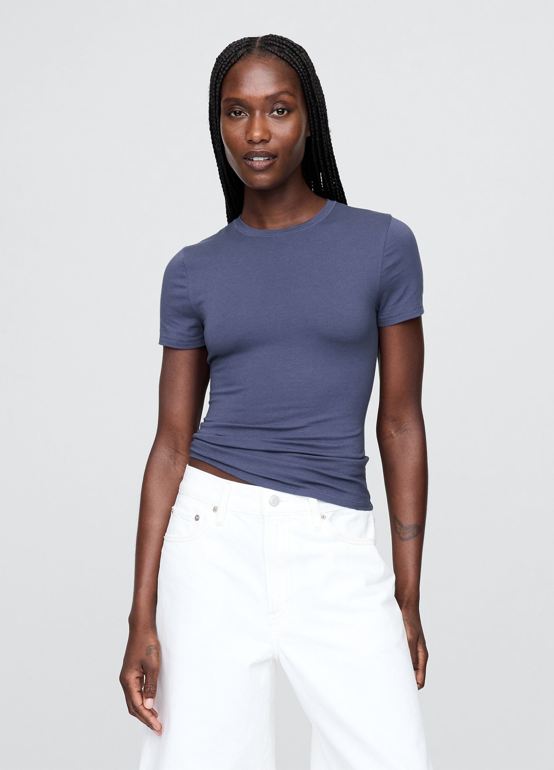 Short-sleeved Blue Stretch T-shirt