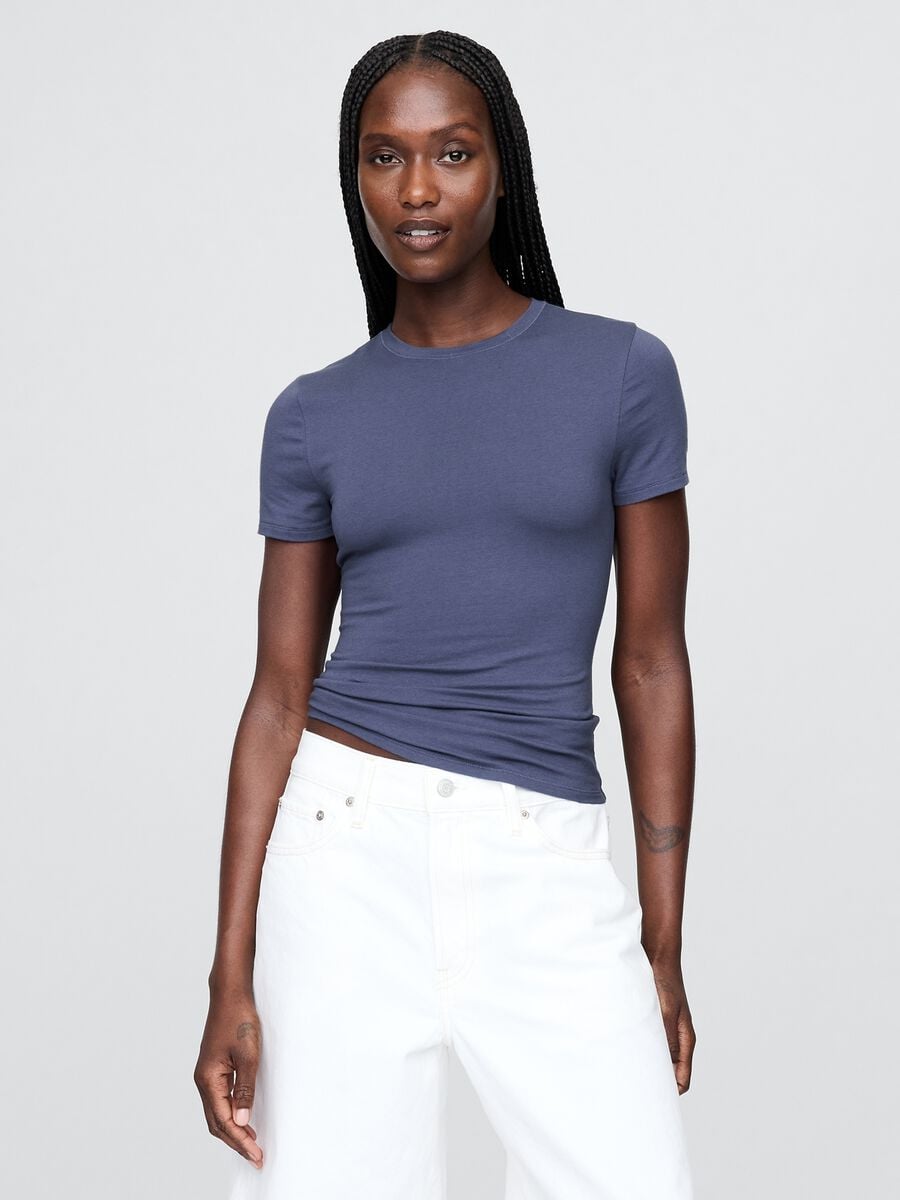 Short-sleeved Blue Stretch T-shirt_0
