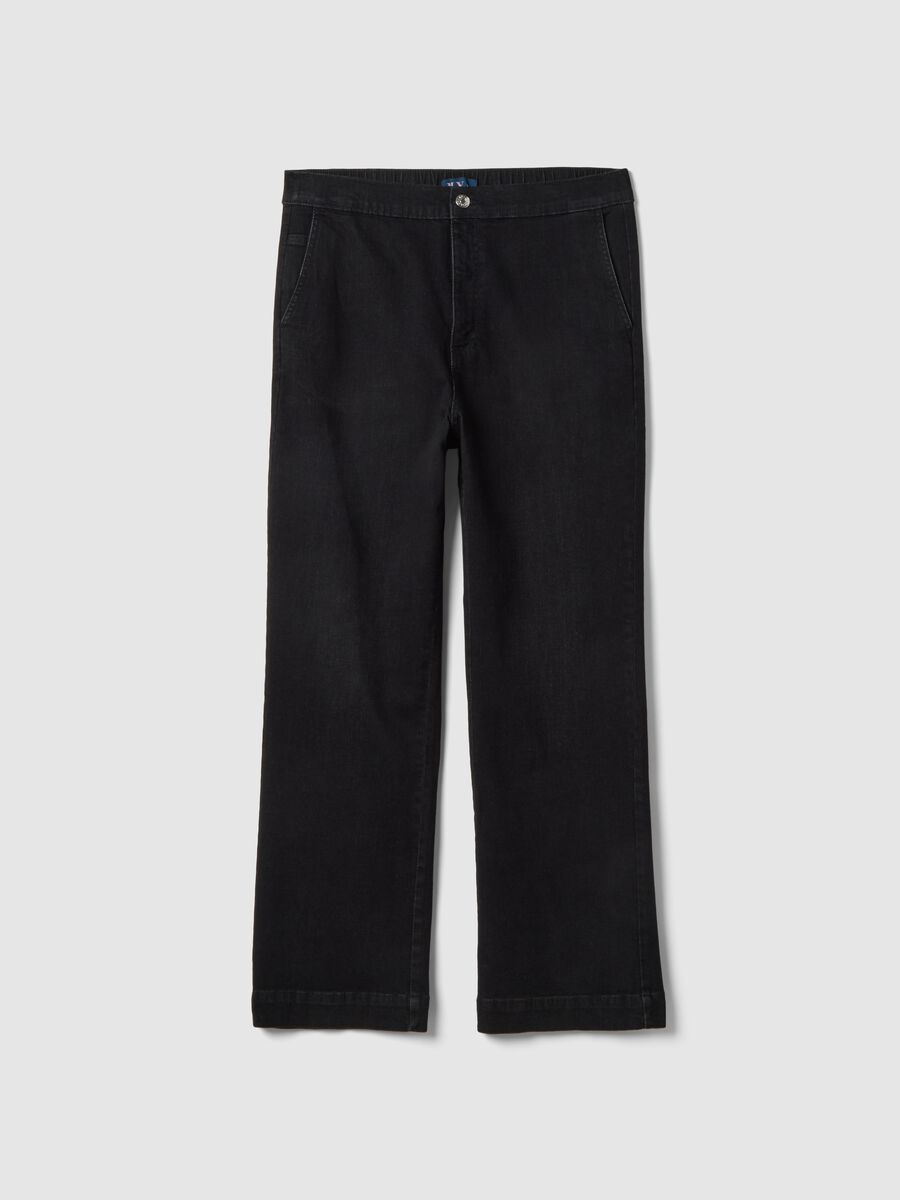 Jeans wide leg in cotone elasticizzato nero_4