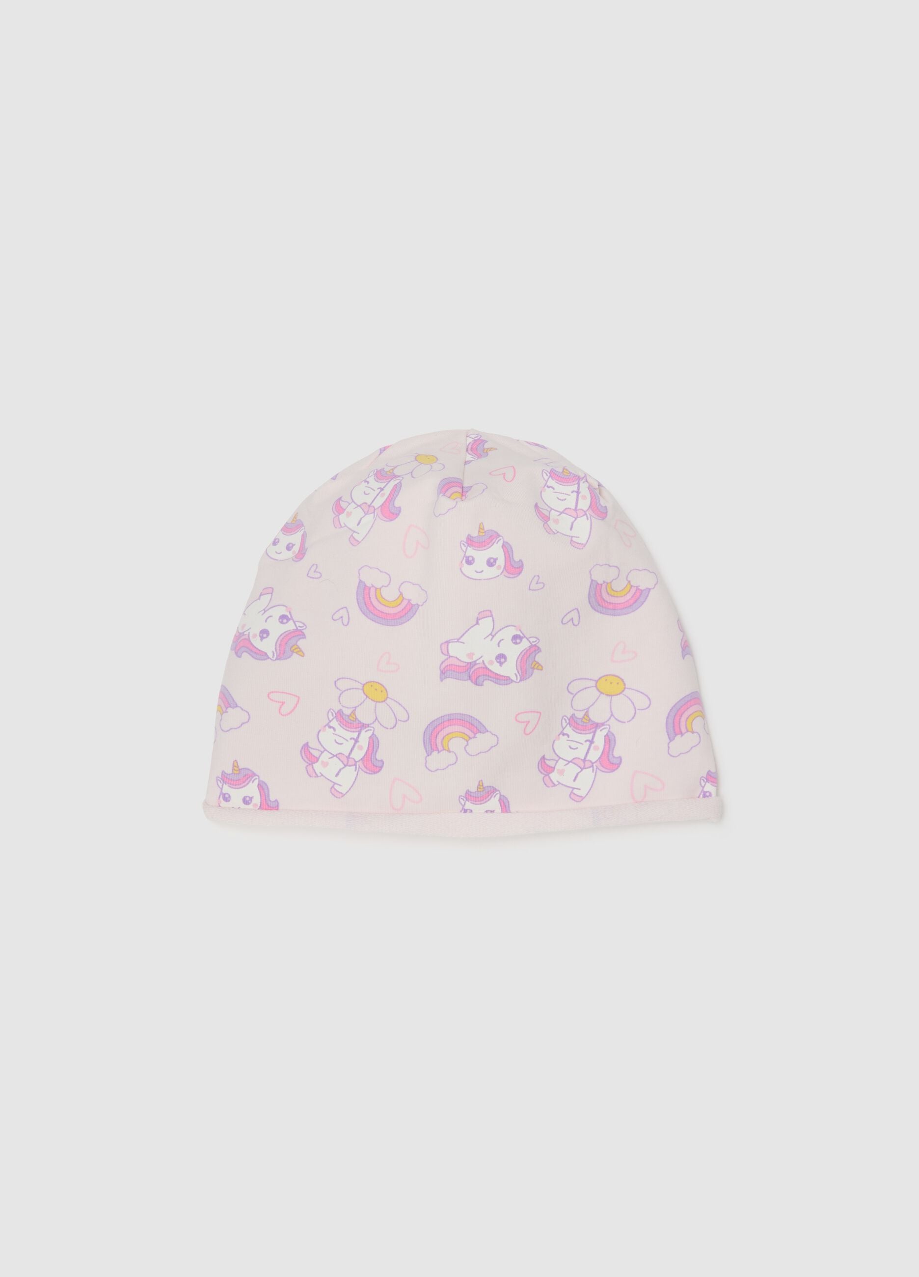 Multicoloured stretch cotton baby girl's cap with prints