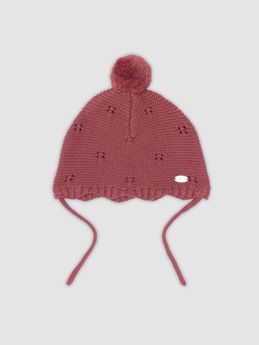 Pink pure organic cotton openwork jacquard hat_0