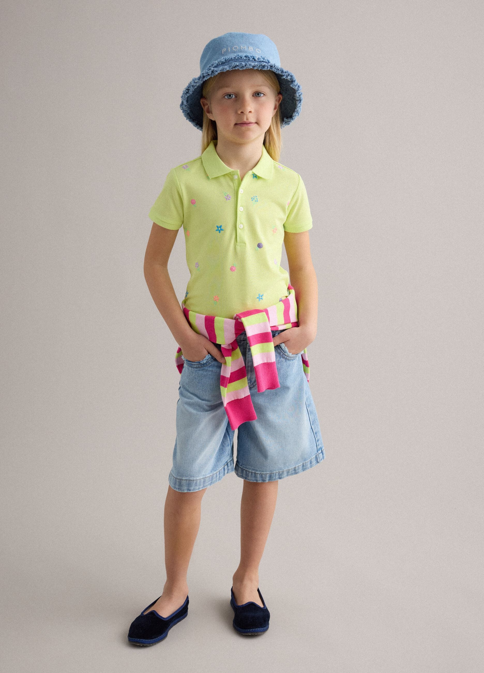 Girls' pure cotton denim blue shorts, regular fit