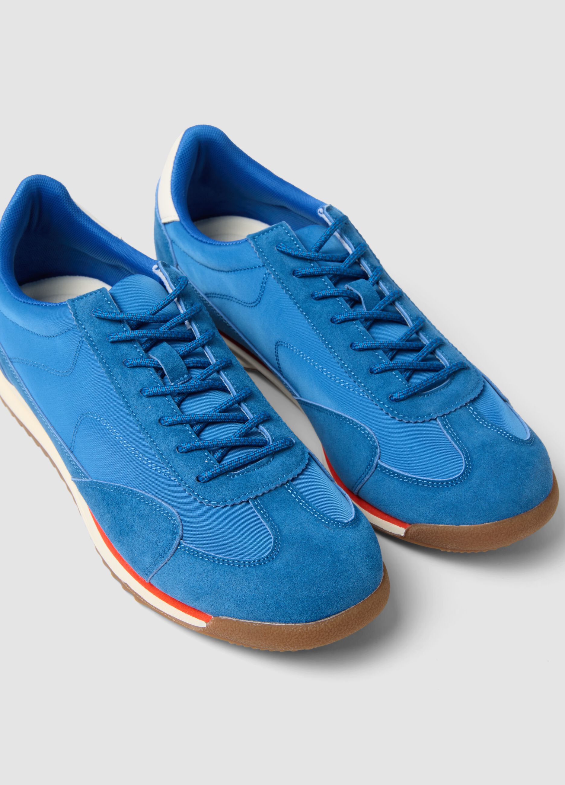 Blue genuine leather sneakers with lightweight sole