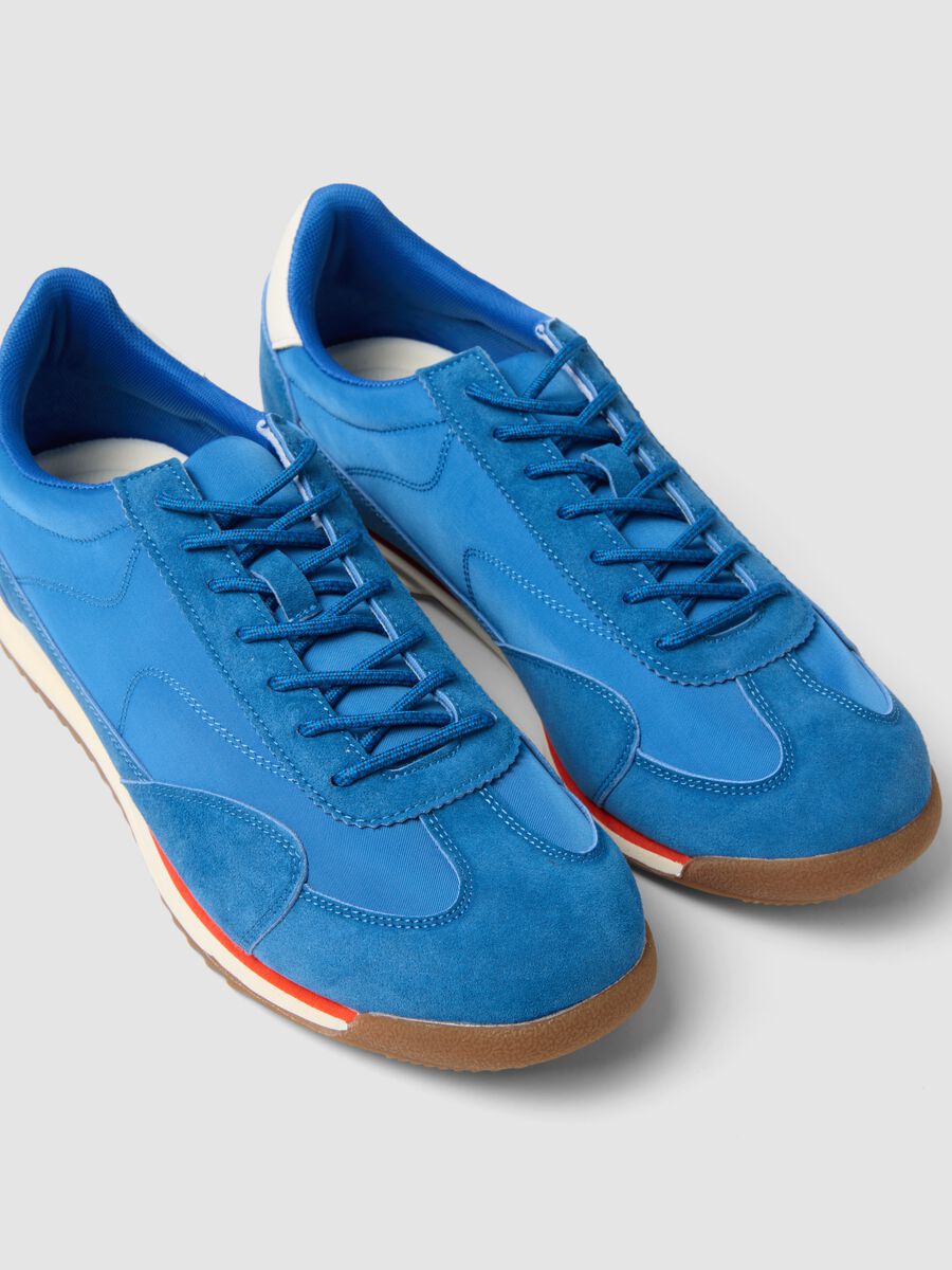 Blue genuine leather sneakers with lightweight sole_1