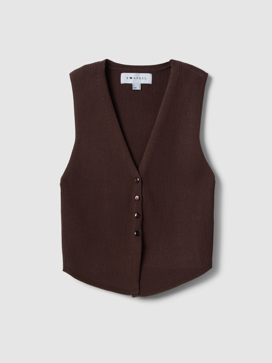 Brown viscose blend waistcoat regular fit deep V_4