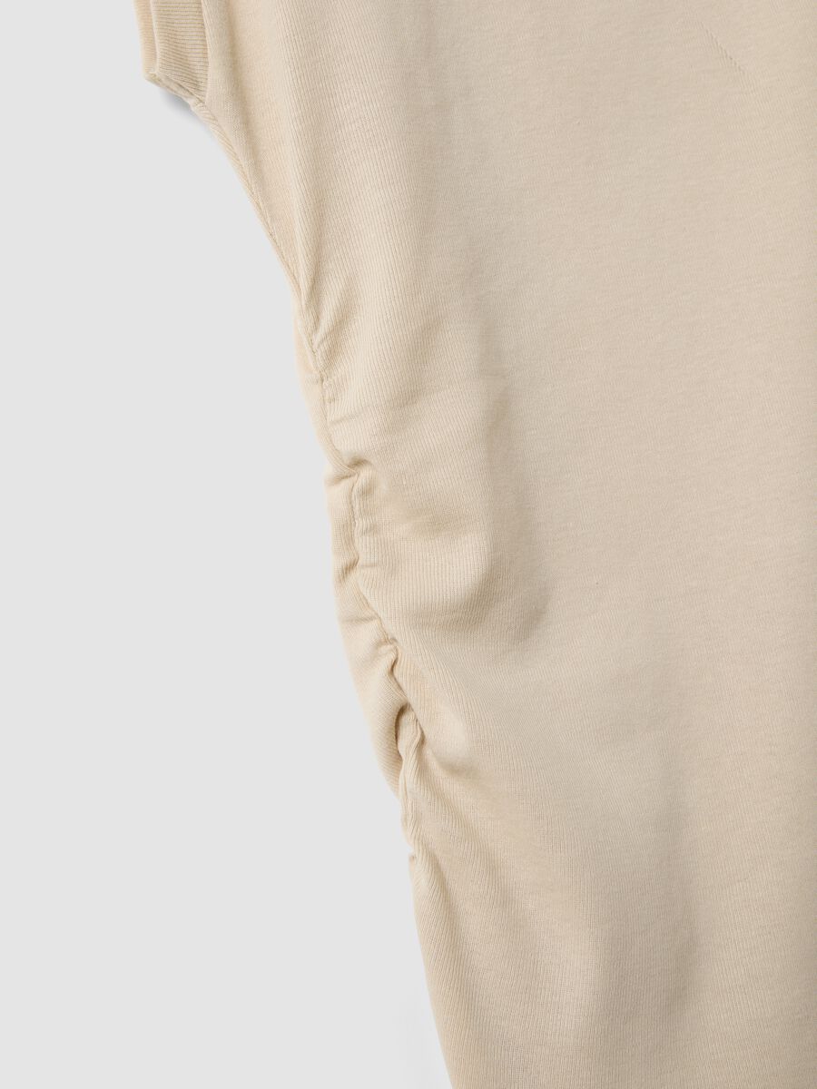 Beige pure cotton tank top with side ruching, regular fit_5