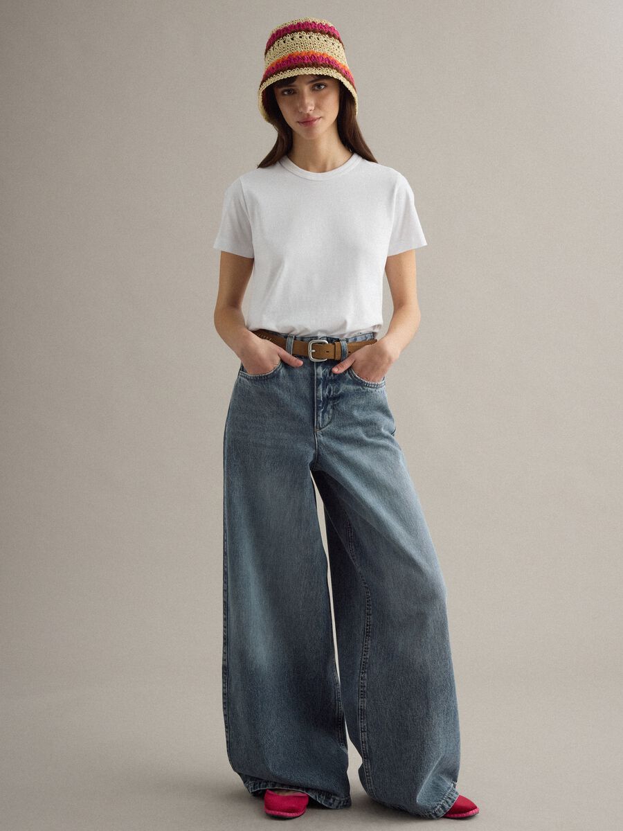 Jeans in puro cotone denim blu wide leg_1