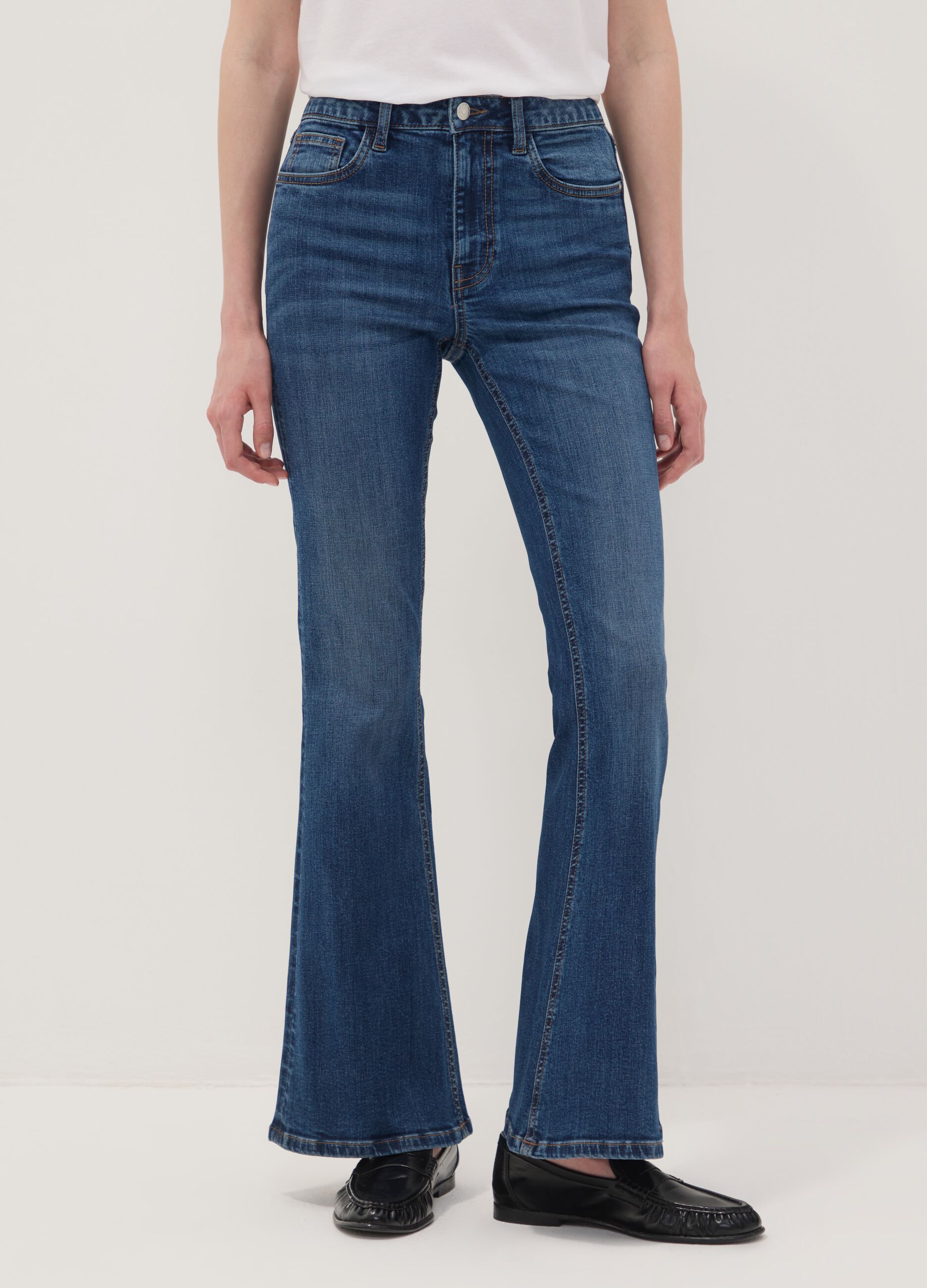 Blue stretch cotton flare jeans