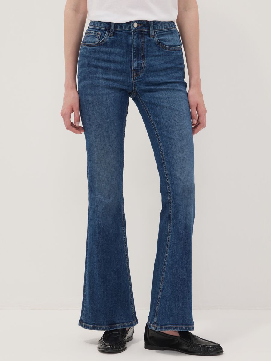 Blue stretch cotton flare jeans_1