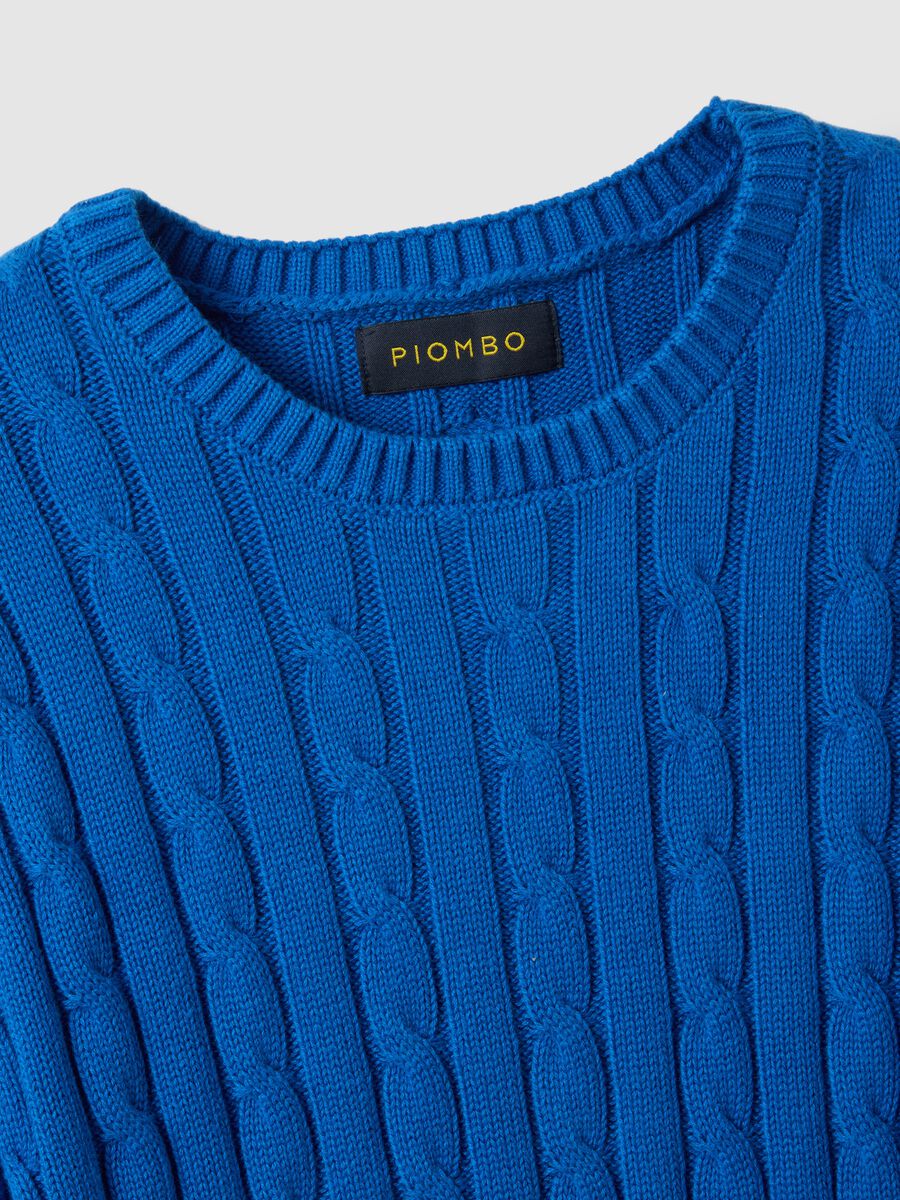 Blue sweater in pure cotton regular fit with cable knit_5