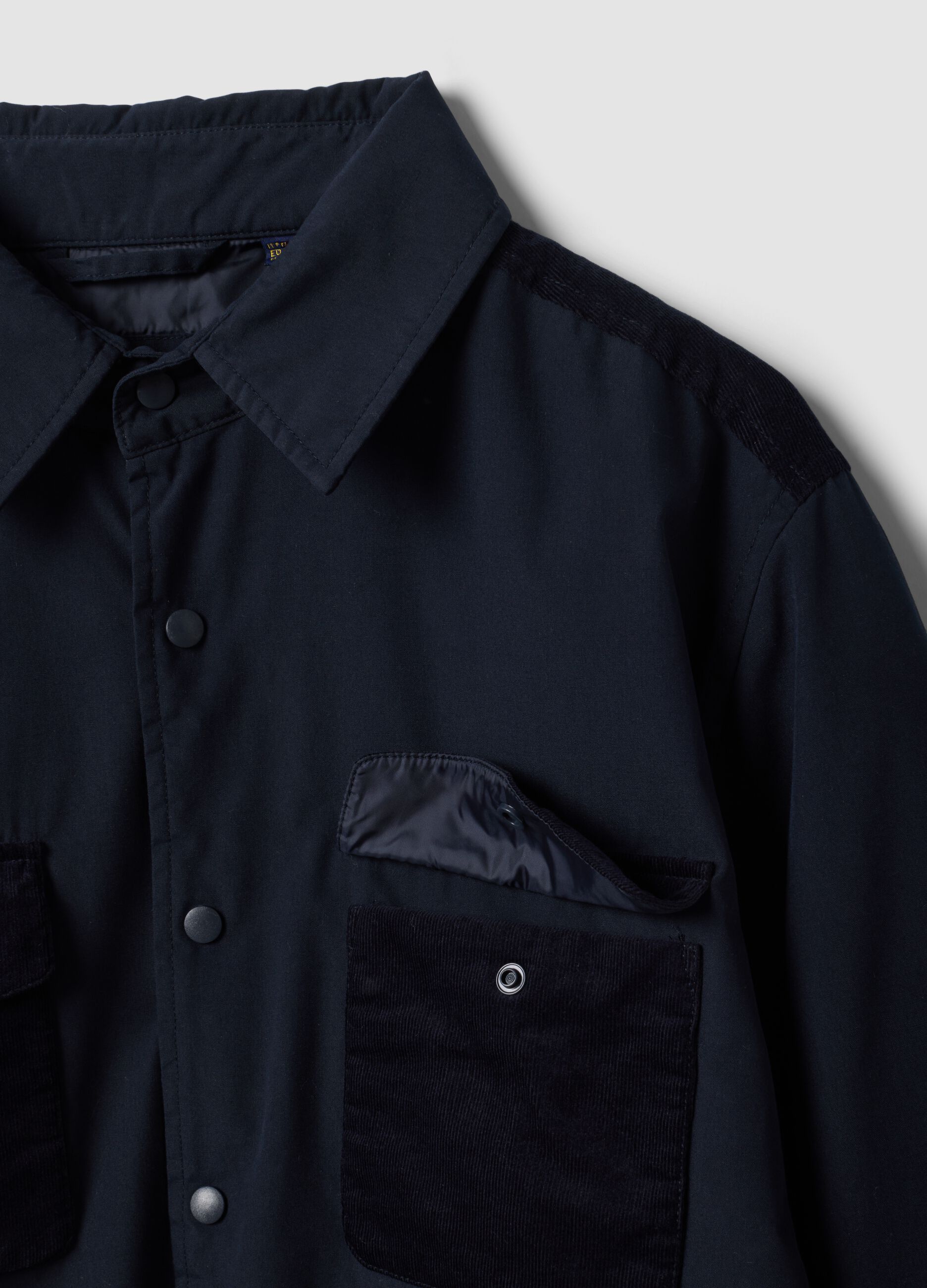 Blue padded regular-fit shacket with patch pockets