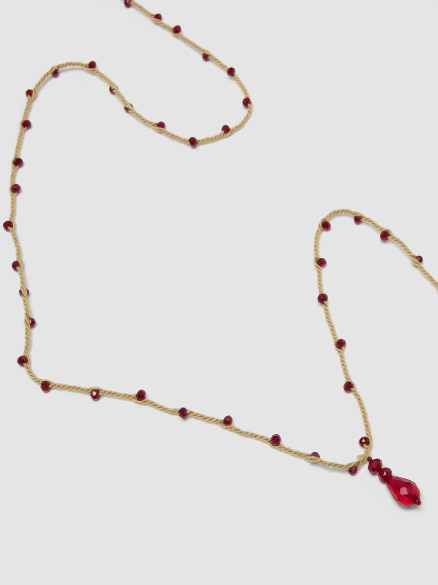 Collana marrone con ciondolo ricamato in puro cotone_2