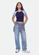 Blue stretch cotton crew-neck T-shirt with contrast sleeves_0