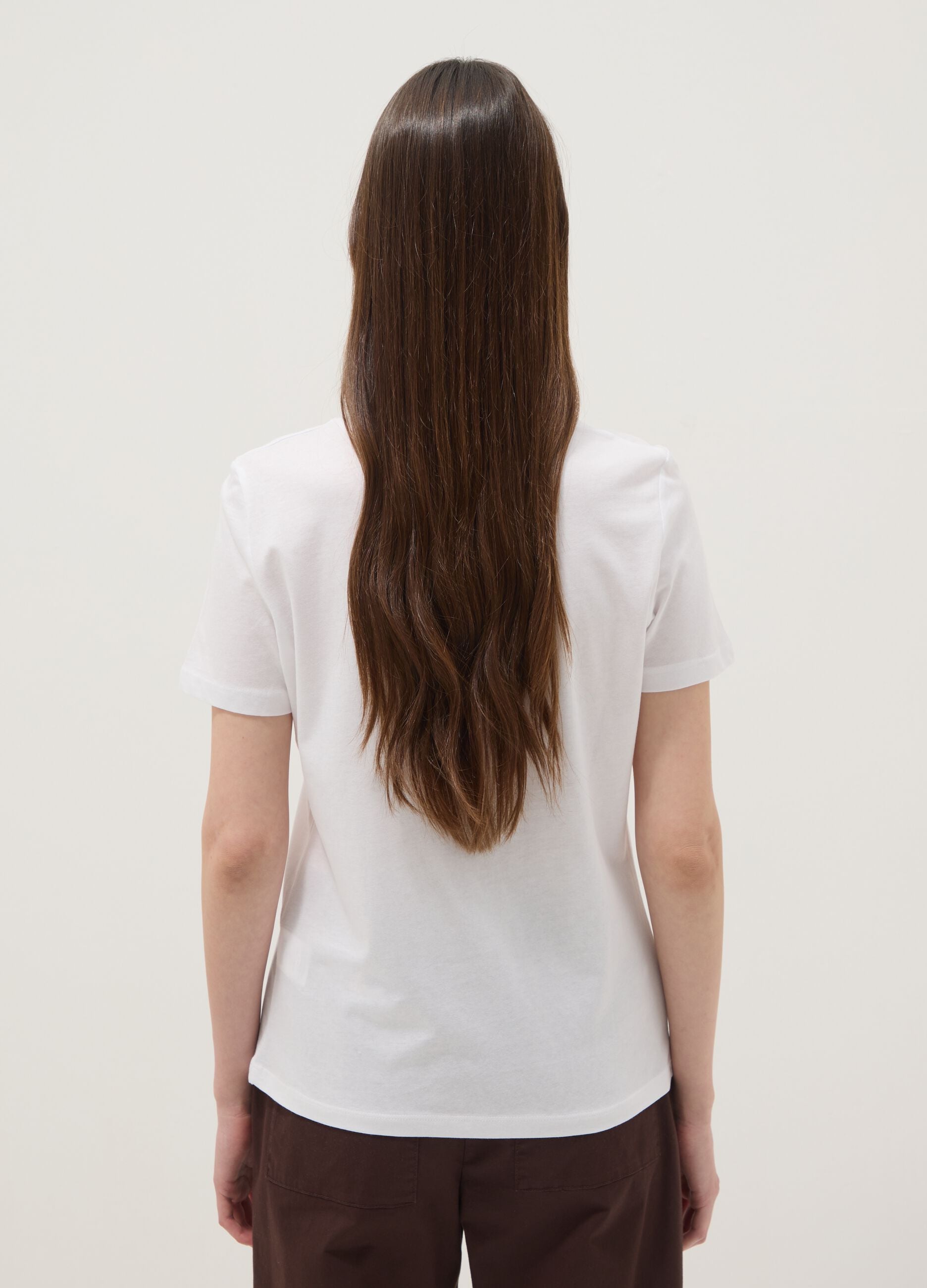 White pure cotton T-shirt with front print, regular fit