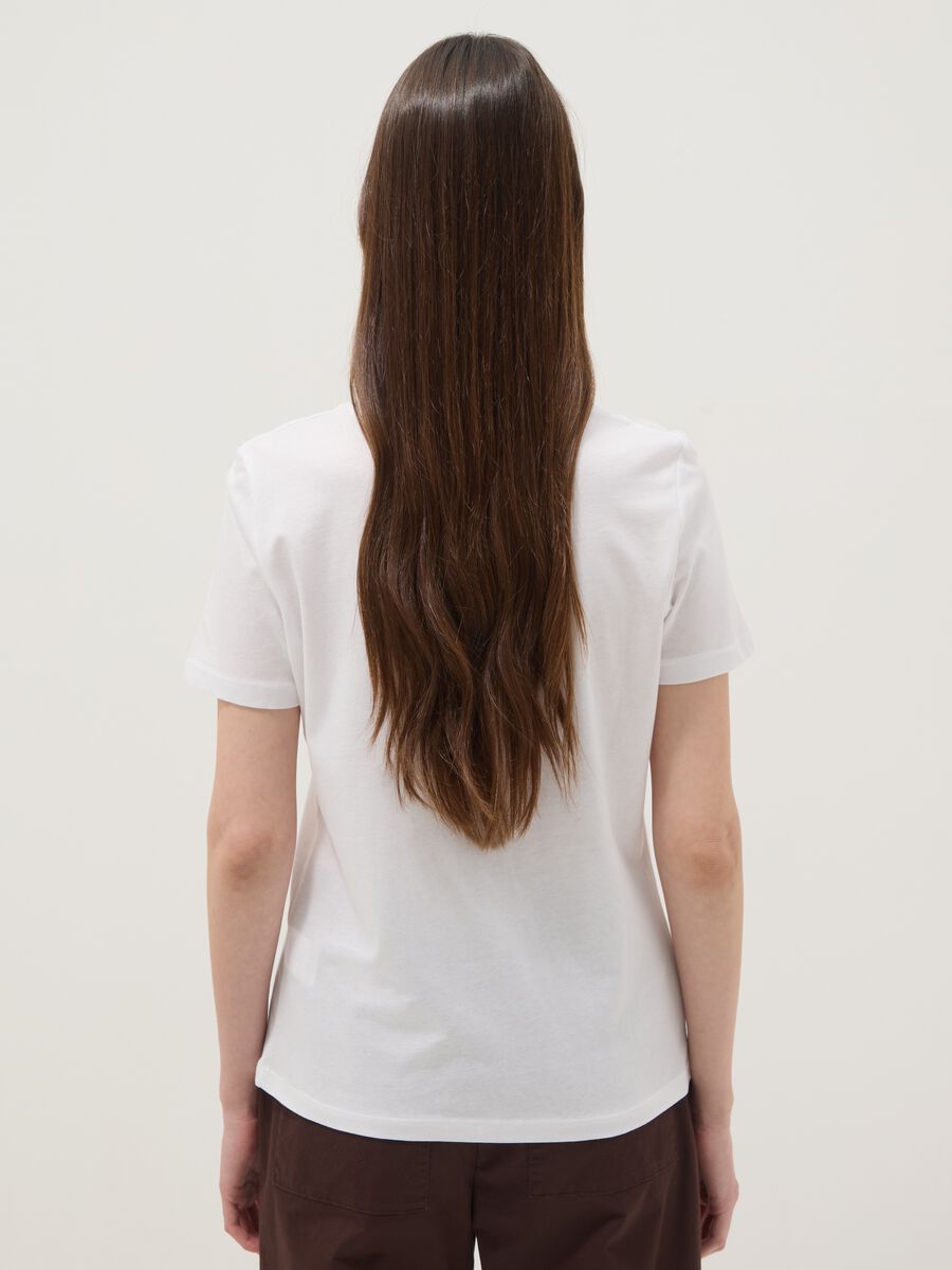 White pure cotton T-shirt with front print, regular fit_3