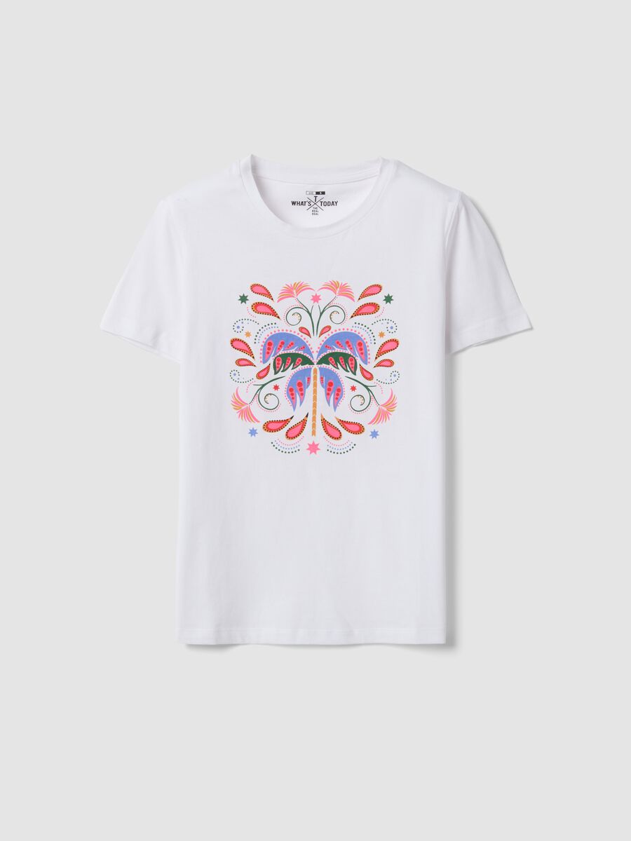 White pure cotton T-shirt with front print_4