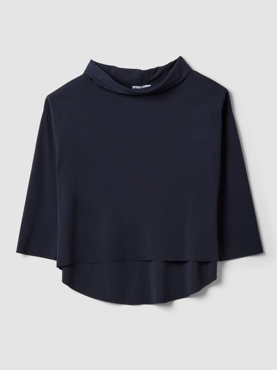 Blue regular fit stretch cotton blend jumper with wide collar_4