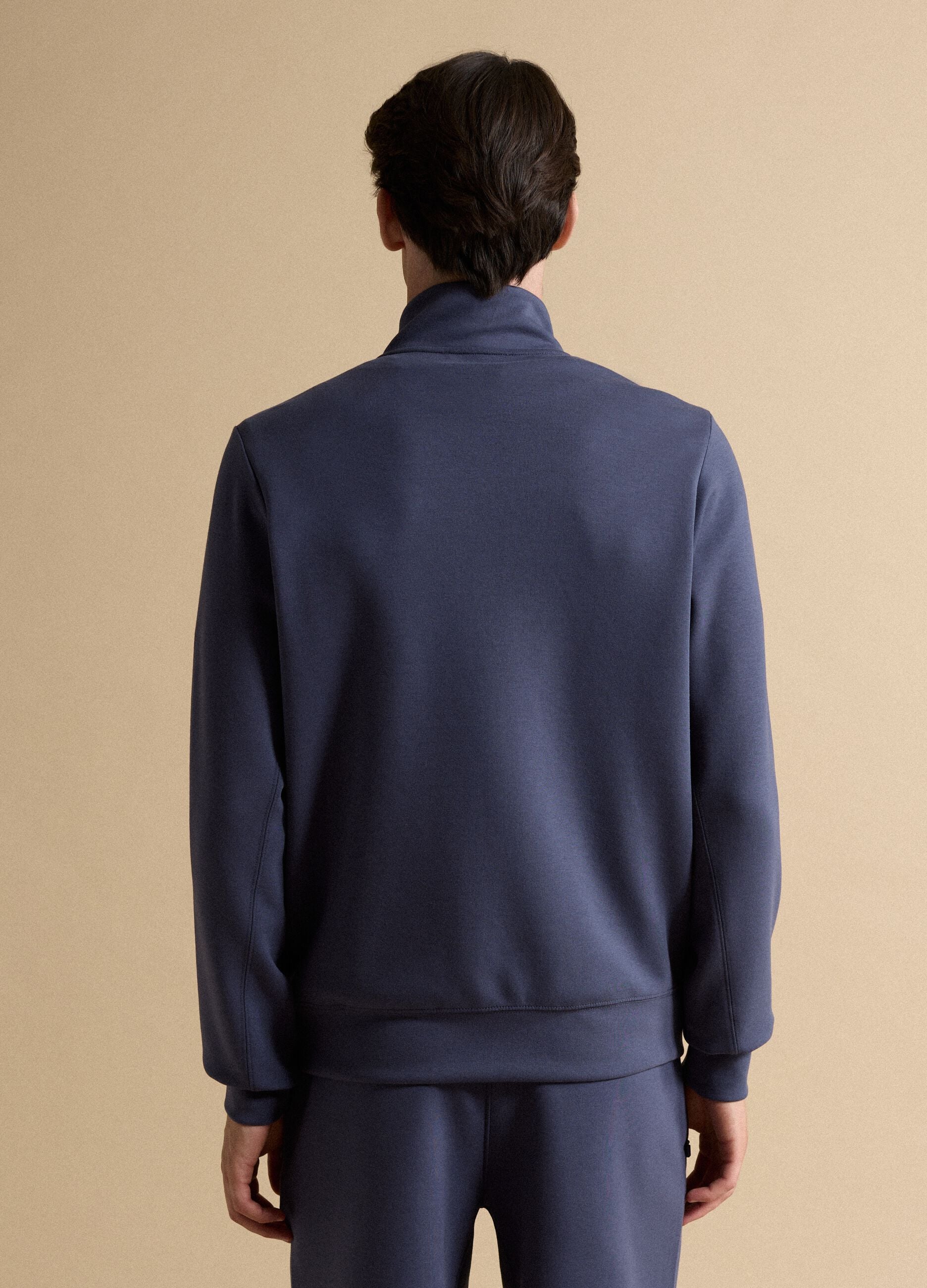 Blue full-zip jacket with stretch Easy Dry fabric collar, regular fit