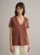 Short-sleeve brown pure cotton T-shirt, regular fit, deep V-neck_2