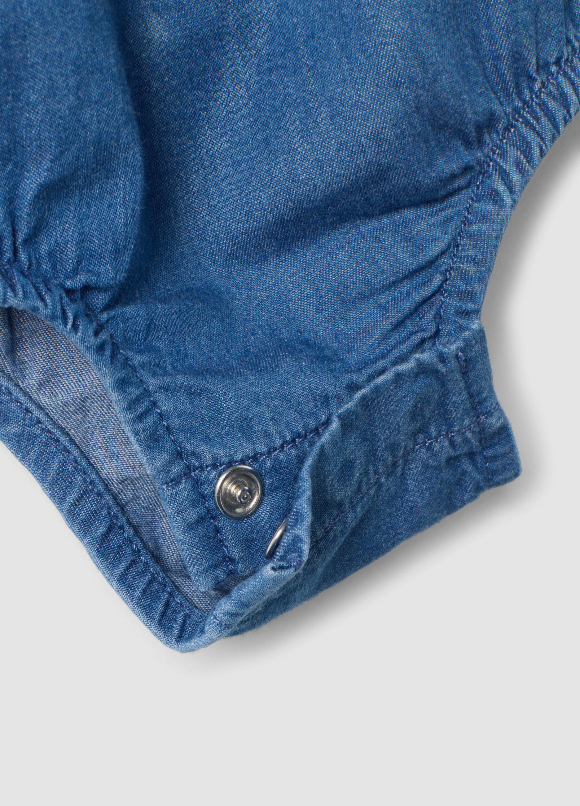 Blue pure cotton bodysuit with crew neck